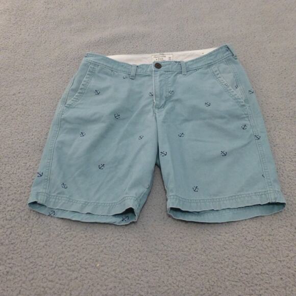 Abercrombie Fitch Shorts Mens 32 Blue Chino Anchor Print Nautical Preppy Boating - Picture 1 of 10
